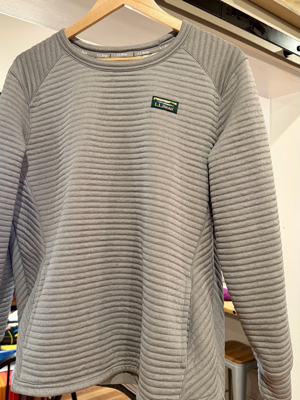 L.L. Bean Women’s Grey Quilted Crewneck Sweater